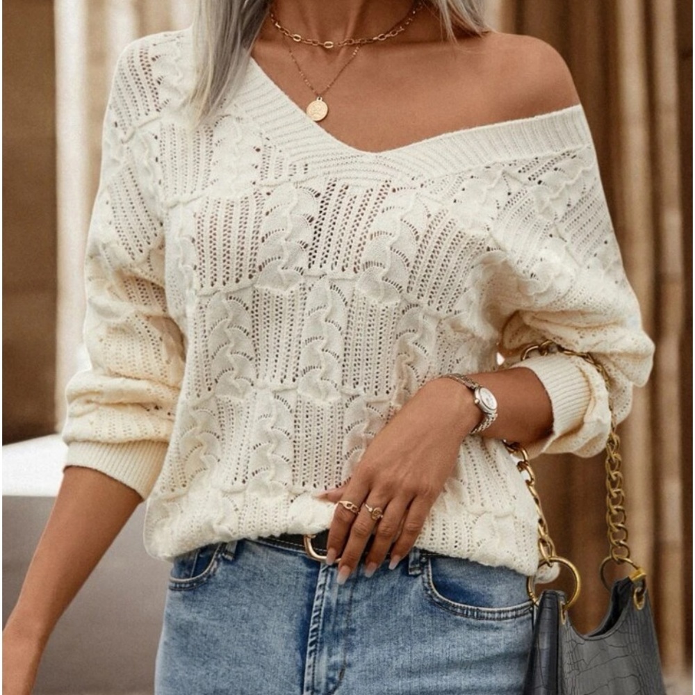 New v neck cable knit sweater
